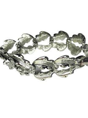 VTG Coro Silver Tone Leaf Bracelet 7" Art Deco Statement Costume Jewelry Signed